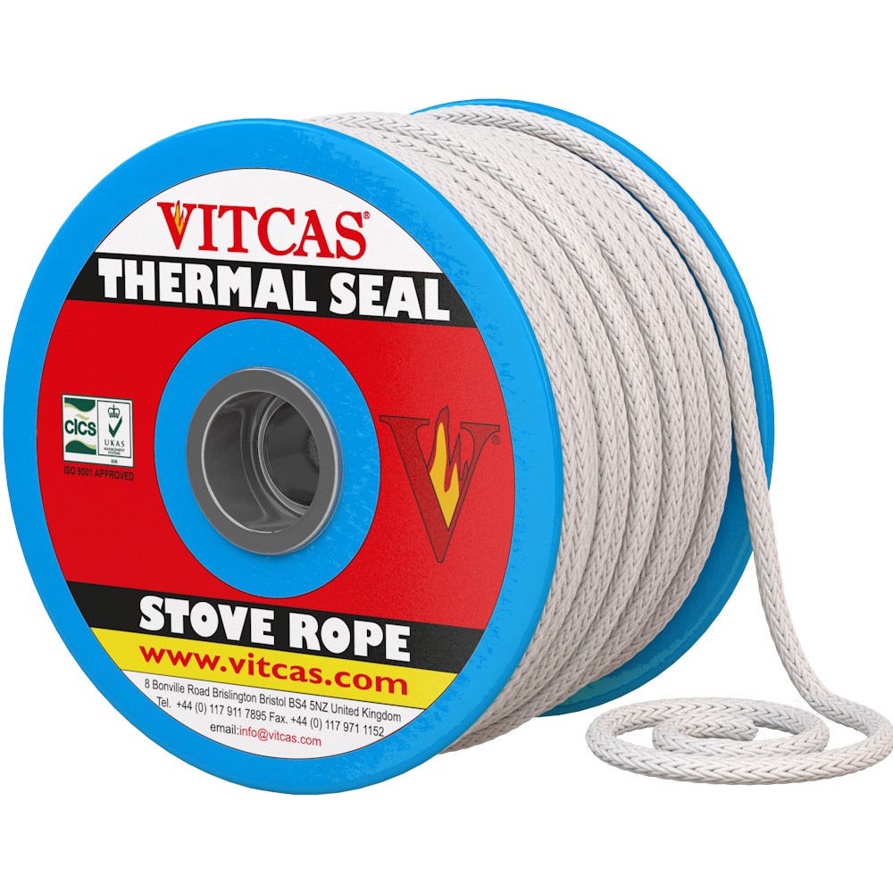 White Vitcas glass fibre rope for compatible stove seals